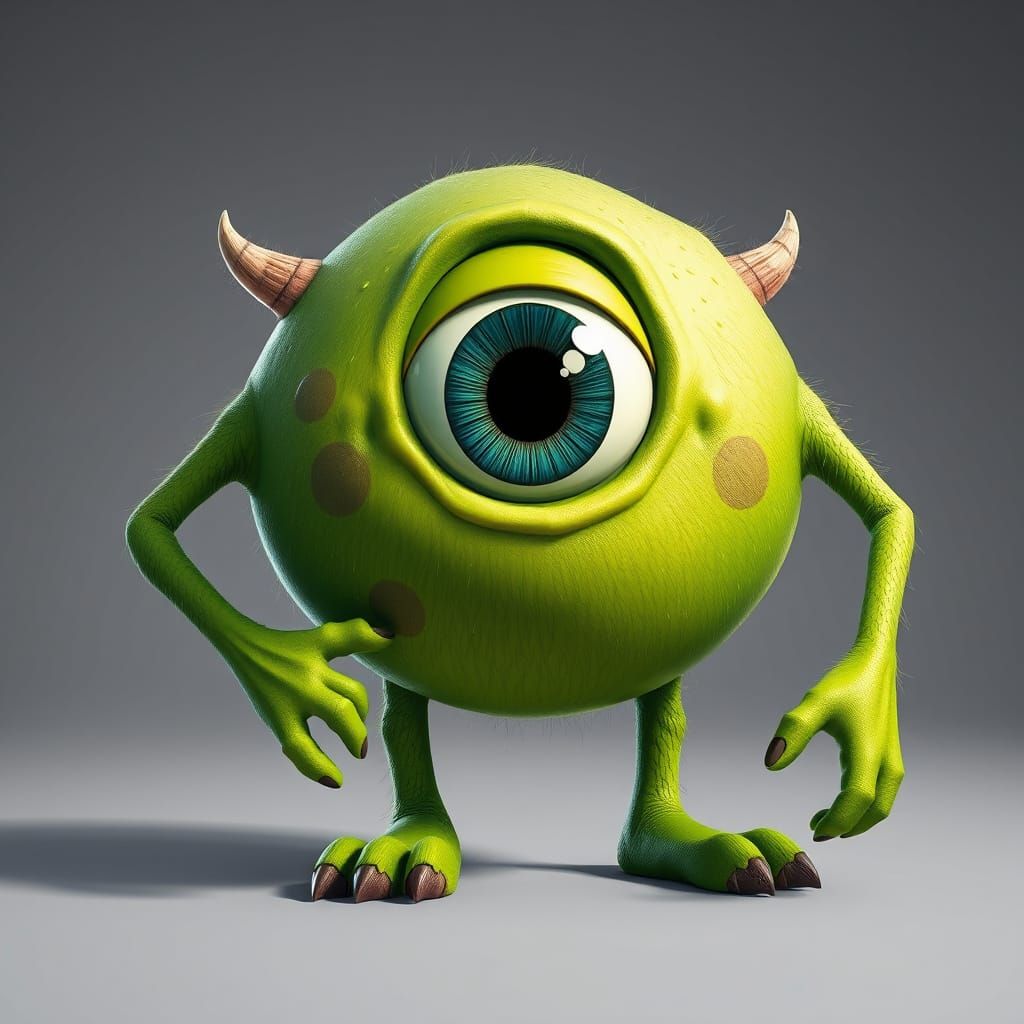 Realistic 3D Render of a Cute Green Monster
