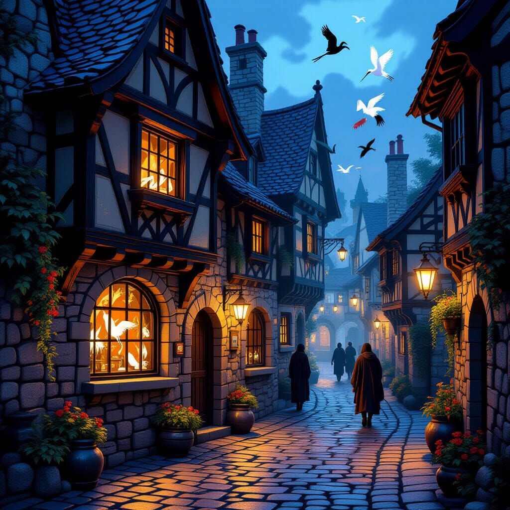 Medieval Tavern Alleyway in Silk Tapestry Style