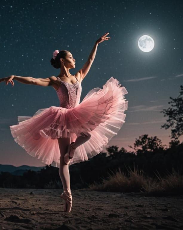 Ballerina Dances in Moonlit Night: Cinematic Film Still