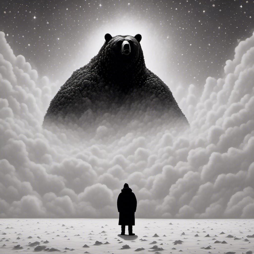 Cosmic Bear Silhouette in Solid Black Ambience