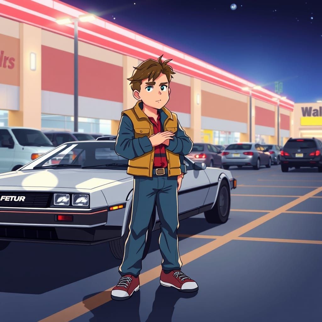 Marty McFly and DeLorean: Anime Style