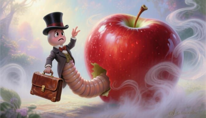 Charming Worm Greets Audience From Juicy Apple