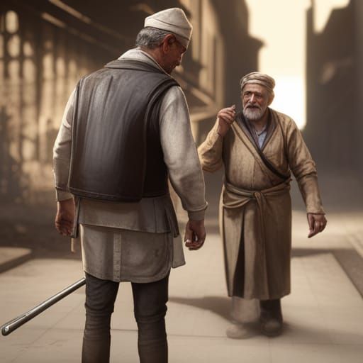 Baghdad: Old Man Offers Food in 3D Shading