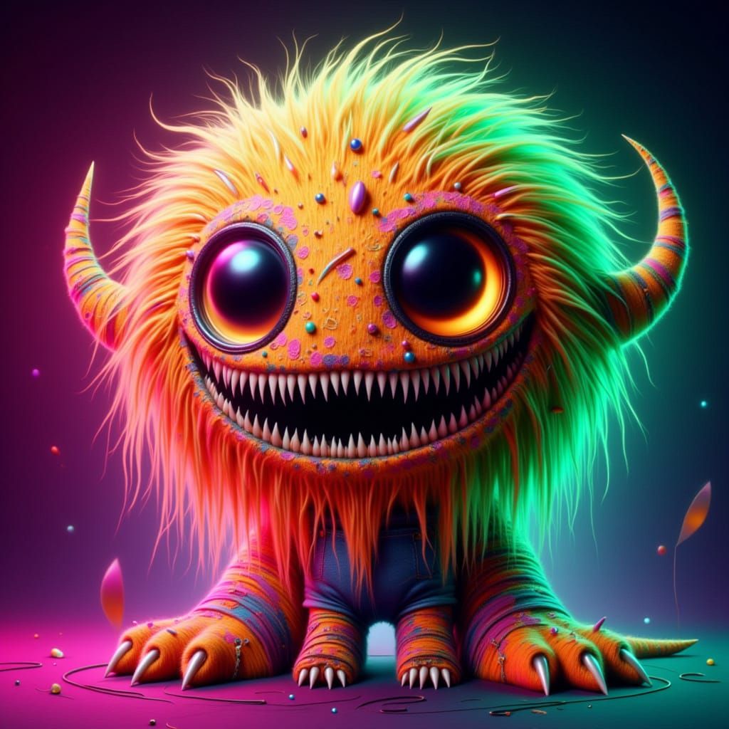 Vibrant Abstract Creature in Neon Dreamscape