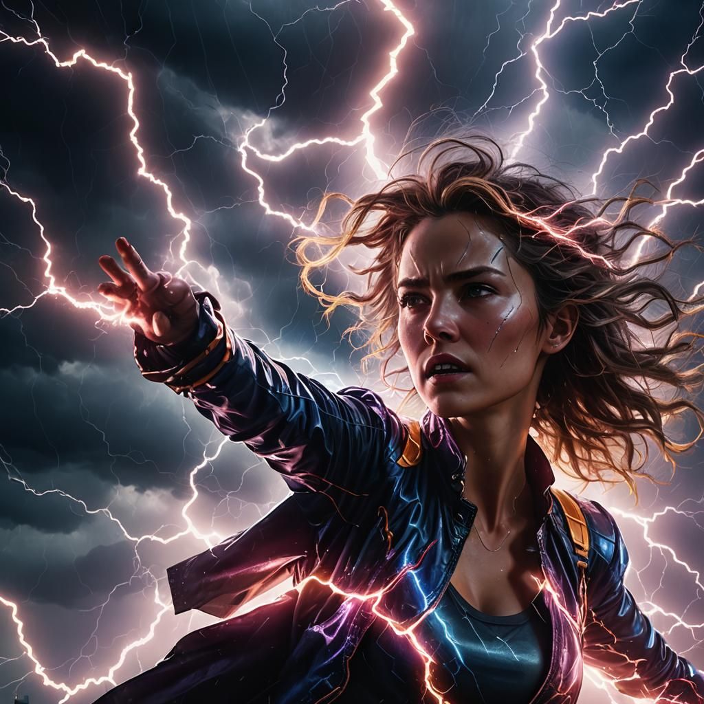 Electrifying Woman Concept Art in Neon Futurism