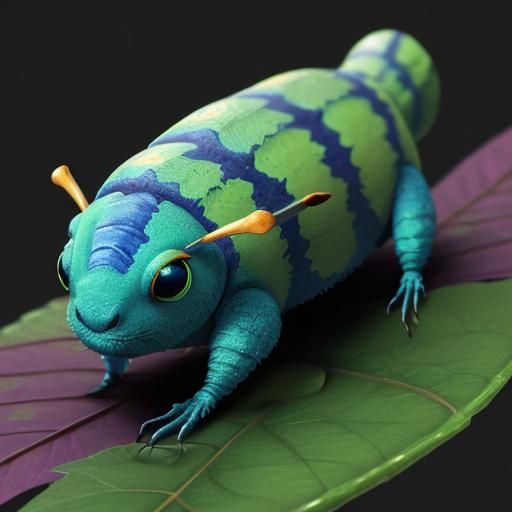 Furry Alien Caterpillar: Polychromatic Street Art Style