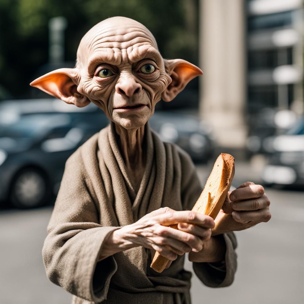 Smeagol with Baguette in Parking Lot