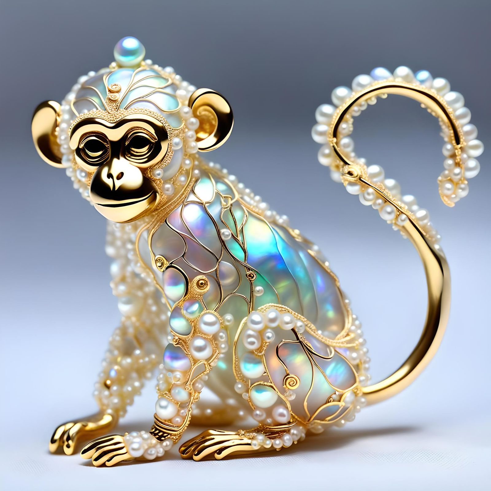 Iridescent Pearl Monkey with Golden Accents