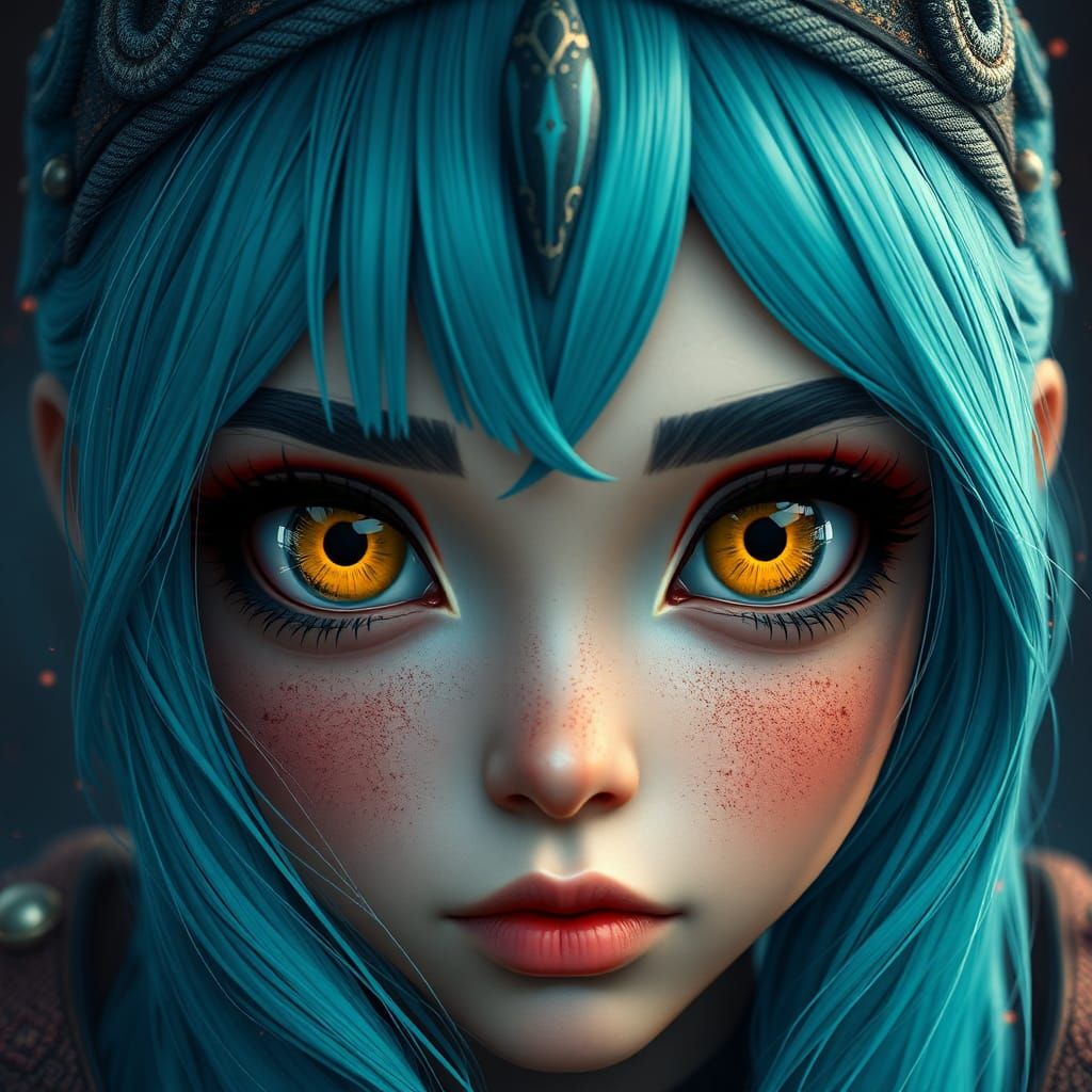 Girl with Yellow Eyes and Turquoise Hair
