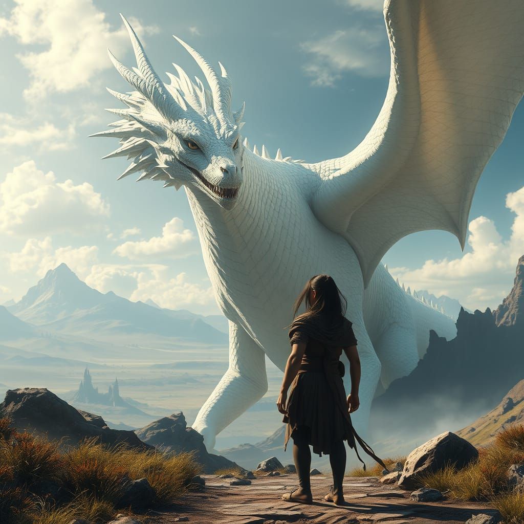 Atreyu Converses with Majestic White Dragon in Fantasy Lands...