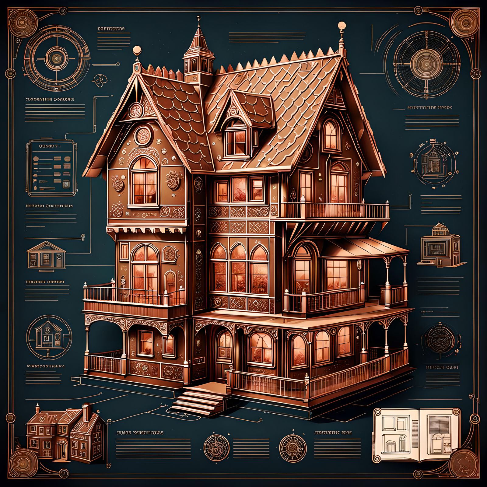 Steampunk Smart Home Diagram in Copperplate Style