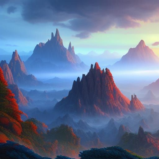 Sunrise Over Mountain: Fantasy Concept Art