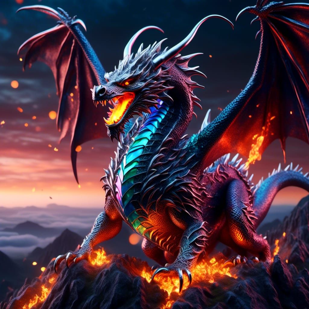 Night Dragon Fire: Dark Fantasy Illustration