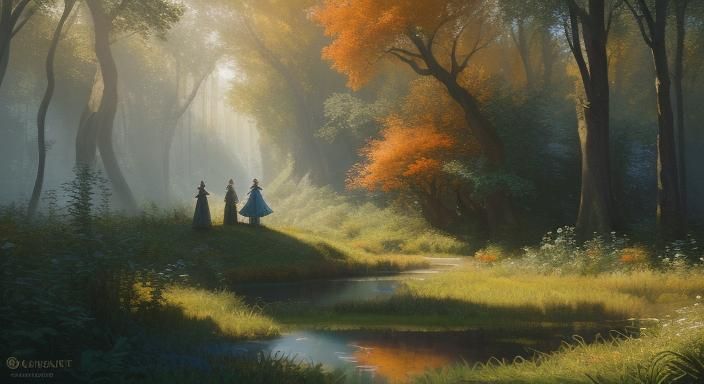 Mystical Woman in Forest: Impressionist Oil Painting