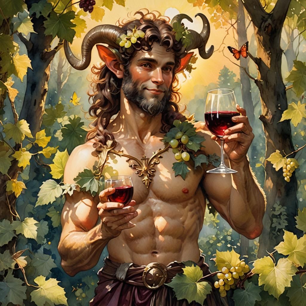 Watercolor Portrait of a Satyr in Sunlight