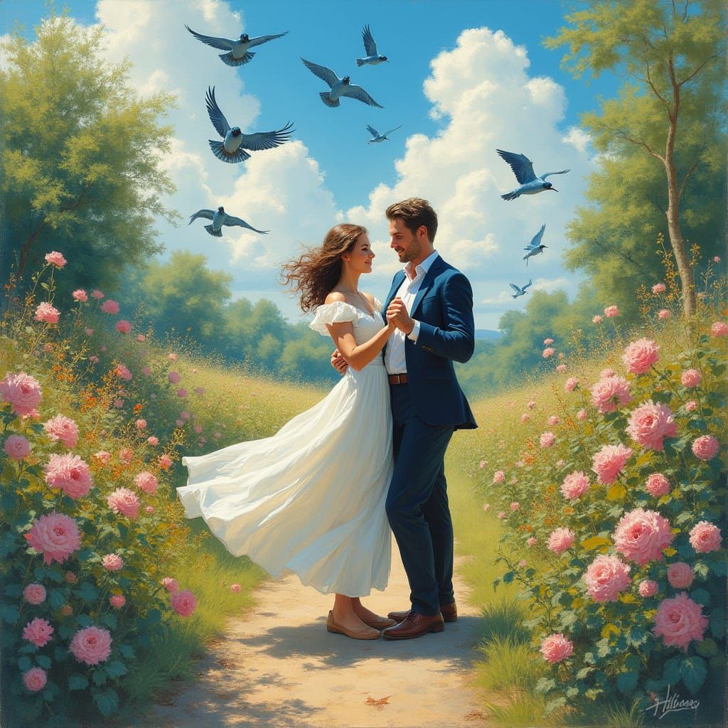 Romantic Garden Dance in Impressionist Style