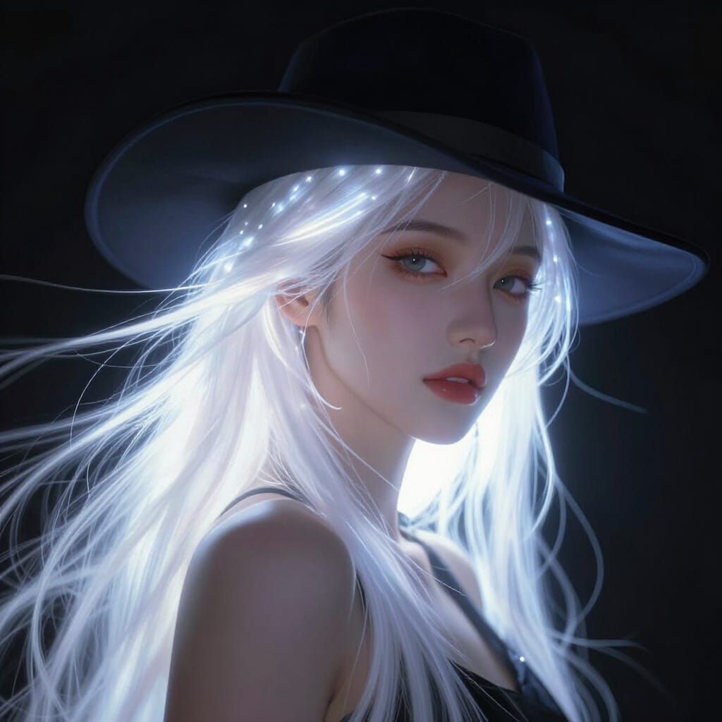Beautiful Lady Portrait with Glowing LED Hair