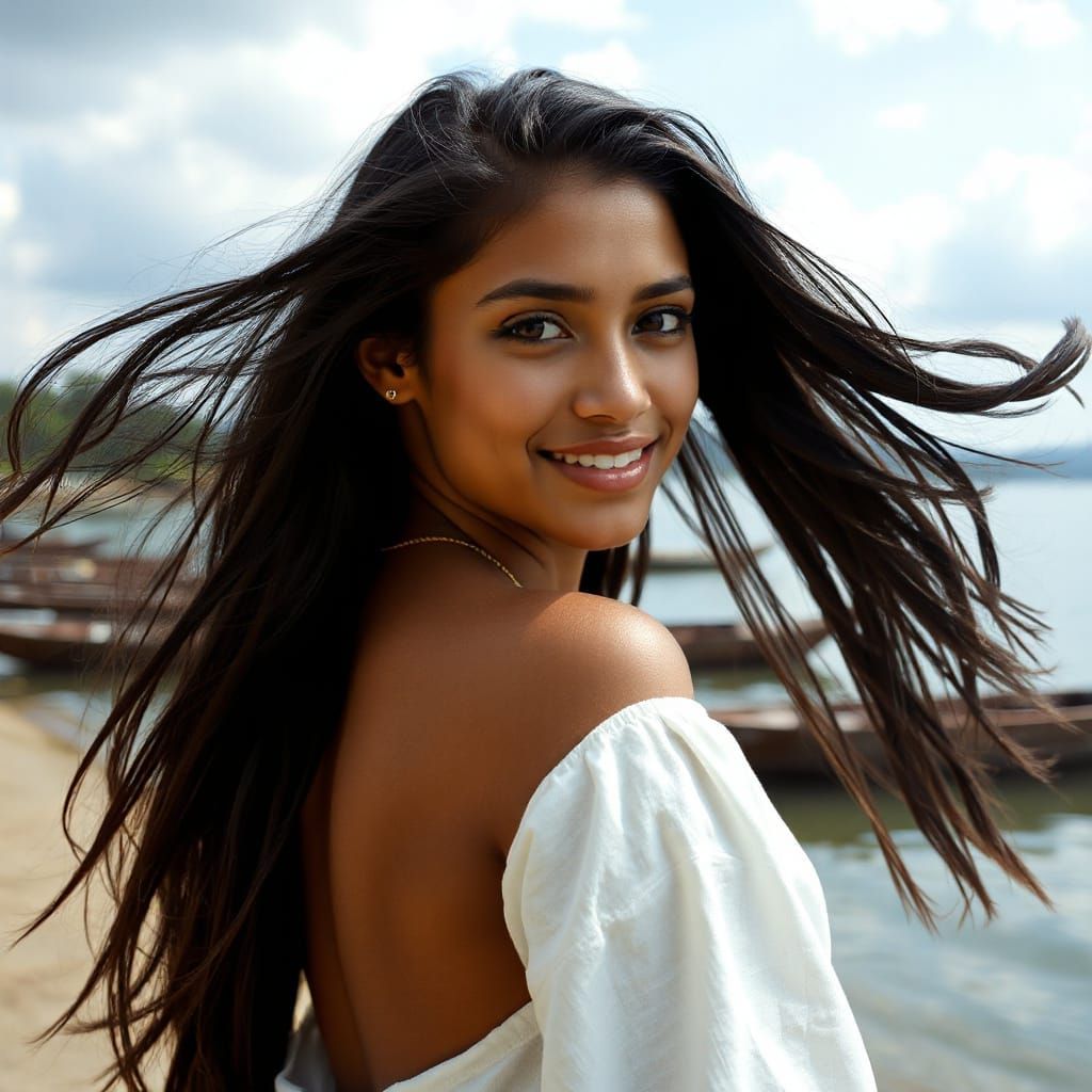 Graceful Naga Woman by Lakeside in Photo-Realism