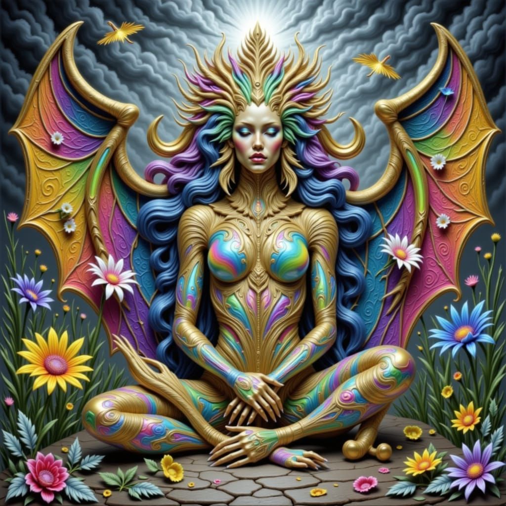 Gorgona in Rainbow Colors with Cyber Filigree