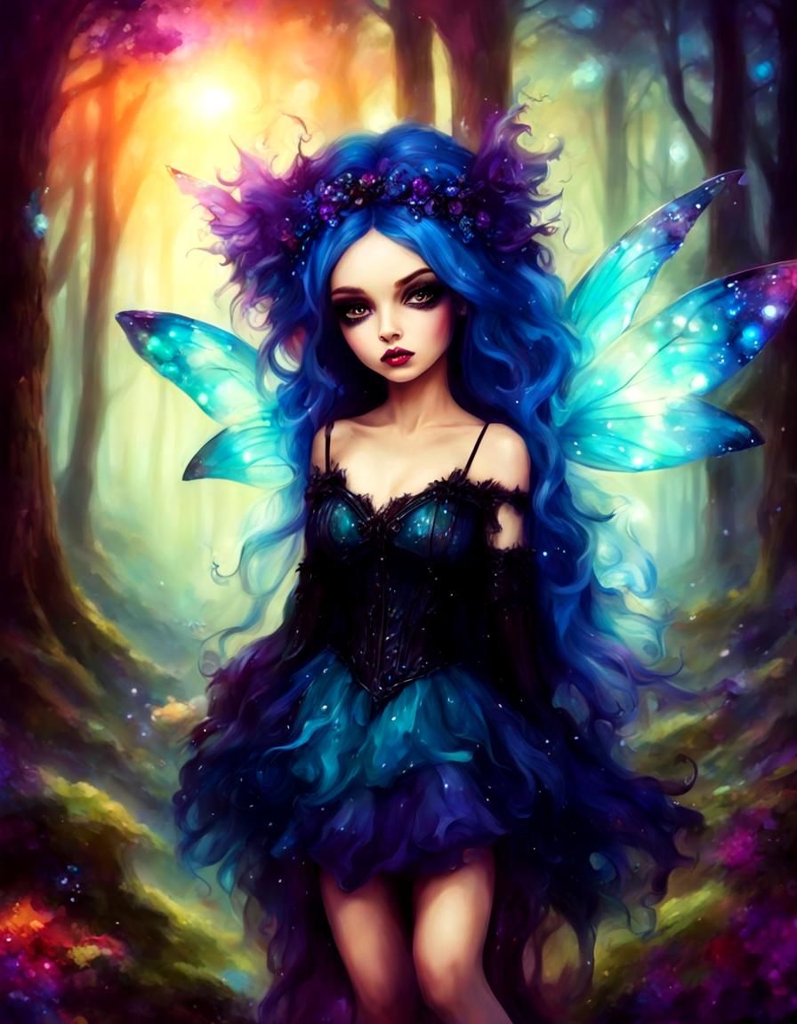 Ethereal Goth Fairy in a Dark Ancient Forest