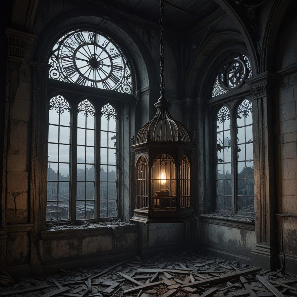 Empty Birdcage in Abandoned Clock Tower