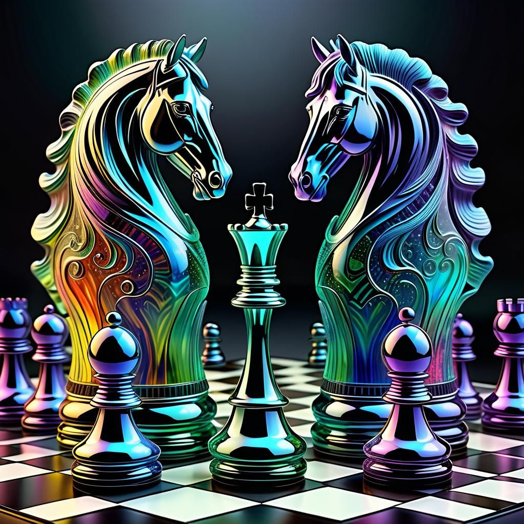 Psychedelic Glass Chess Set in Surreal 3D Style