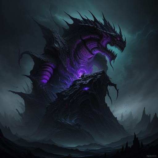 Gargantuan Dragon Emerges from Void: Dark Fantasy Art