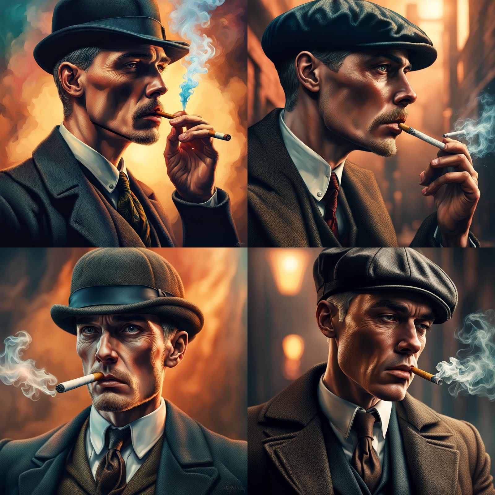 Peaky Blinder Smoking: Hyperrealistic Splash Art