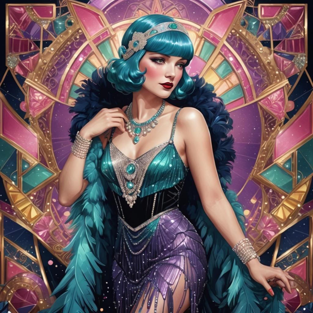 Art Deco Burlesque Woman Portrait in Candyland Style