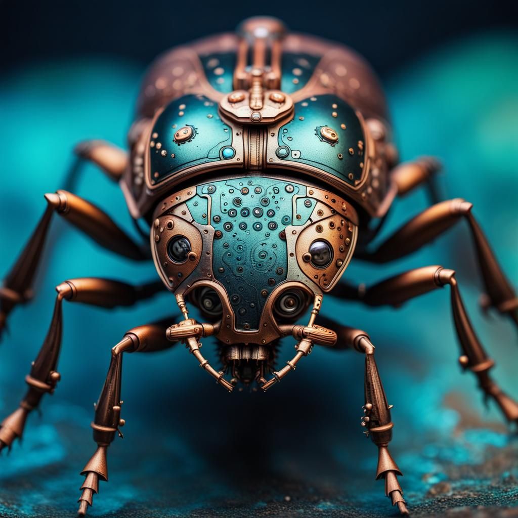 Steampunk Cyborg Beetle in Macro Photography