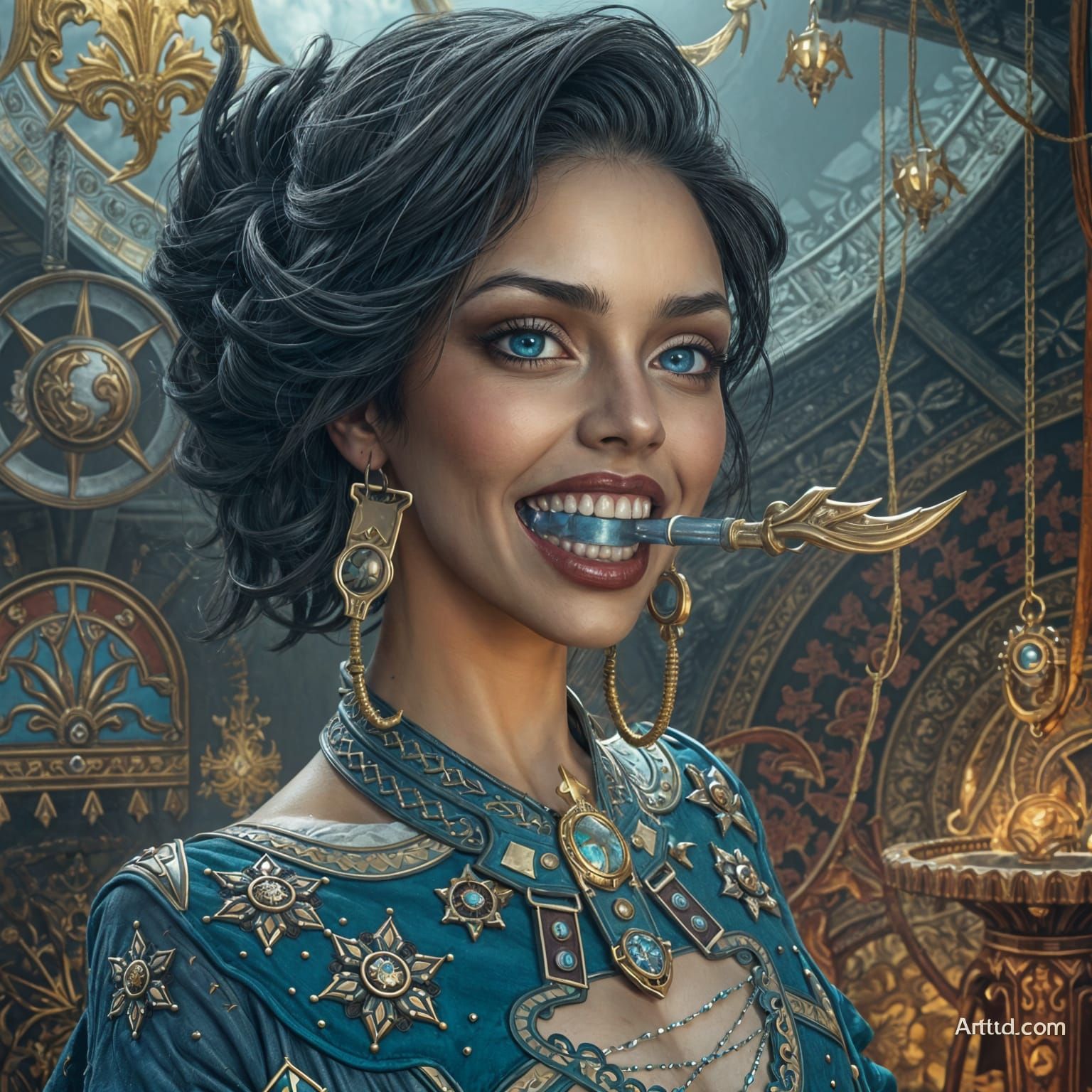 Fantastical Heroine with Intricate Gag in Rich, Jewel-Toned...