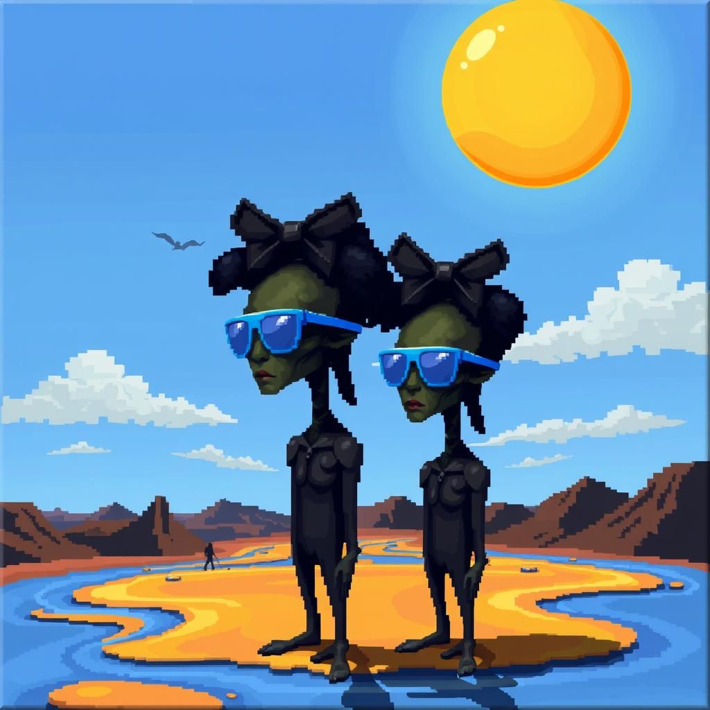 African Aliens in Pixel Art Style