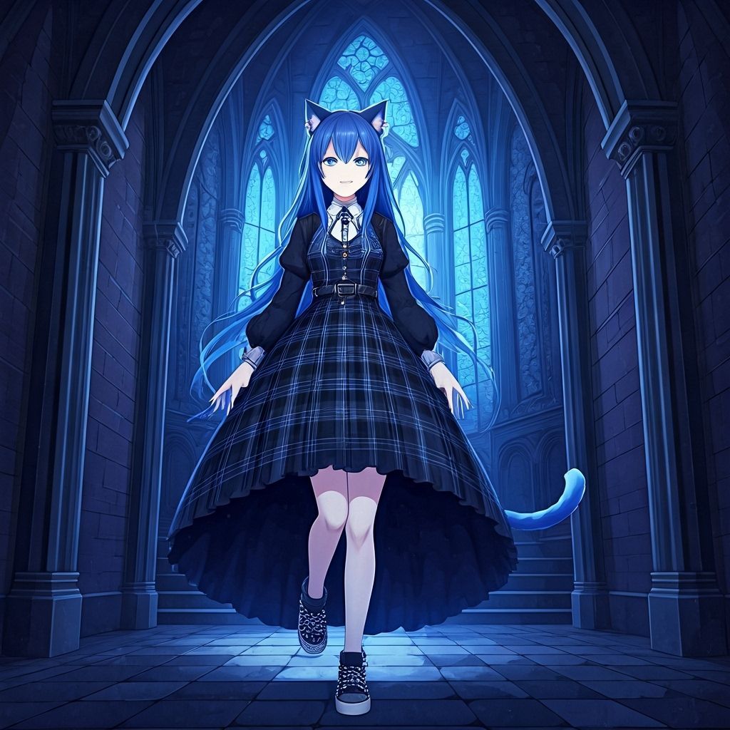 Gothic Blue Haired Woman in Castle