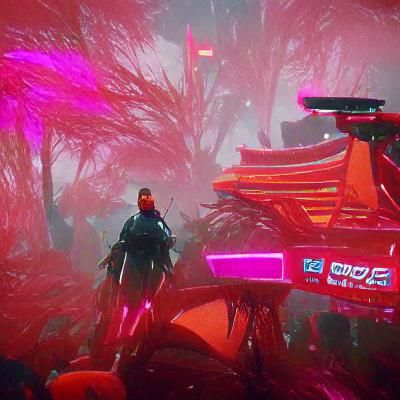 Cyberpunk Soldier in Crimson Forest on Machine Planet
