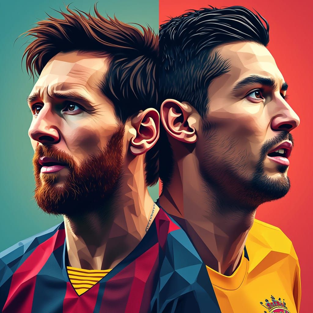 Futuristic Mashup of Messi and Ronaldo in Vibrant Art Deco S...