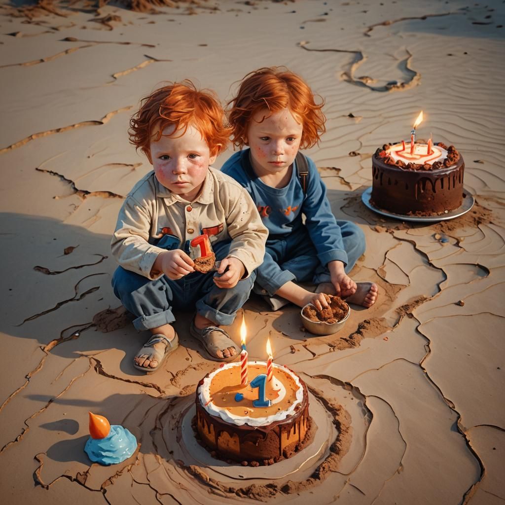 Red-Haired Child's Desert Birthday, Oil Painting