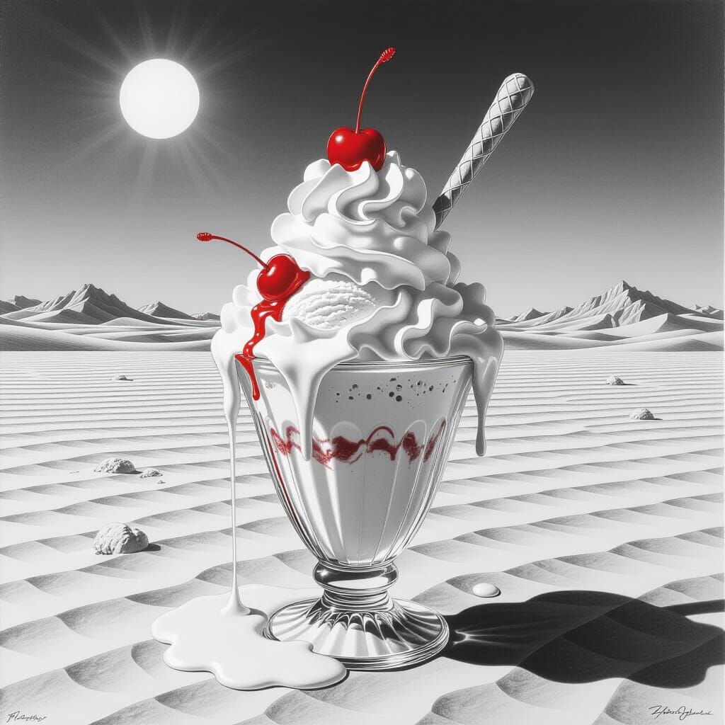 Melting Sundae in Desert Sun: Charcoal Drawing
