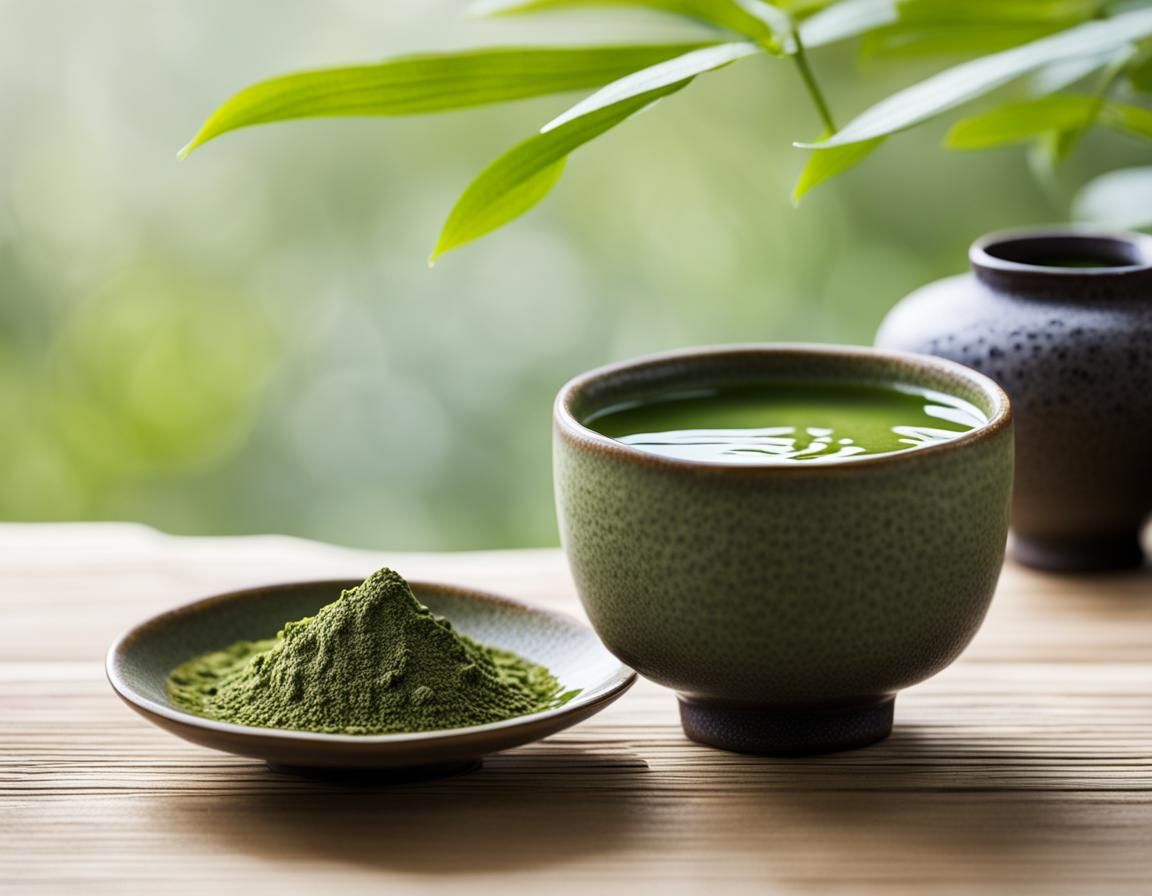Minimalist Matcha Tea Still Life in Zen Garden