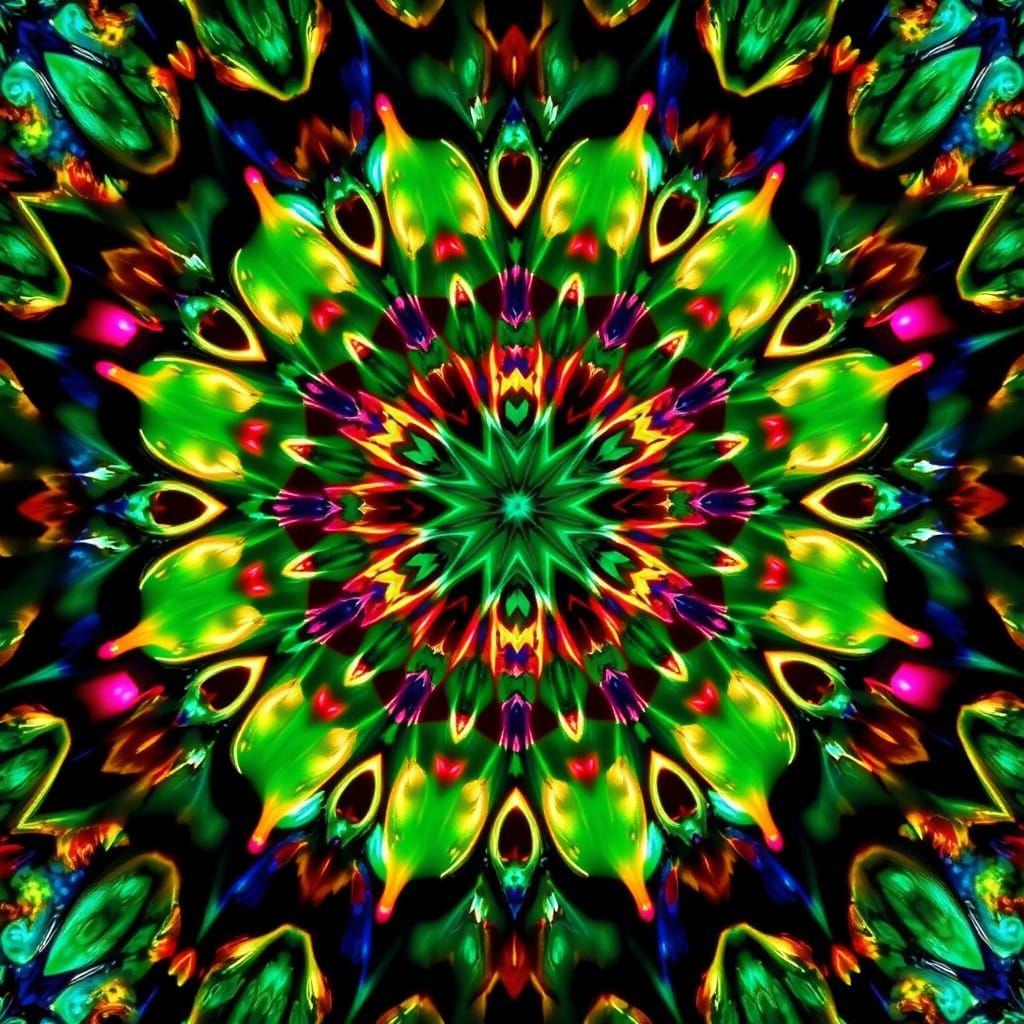Vibrant Jewel-Toned Kaleidoscope Pattern in Digital Art
