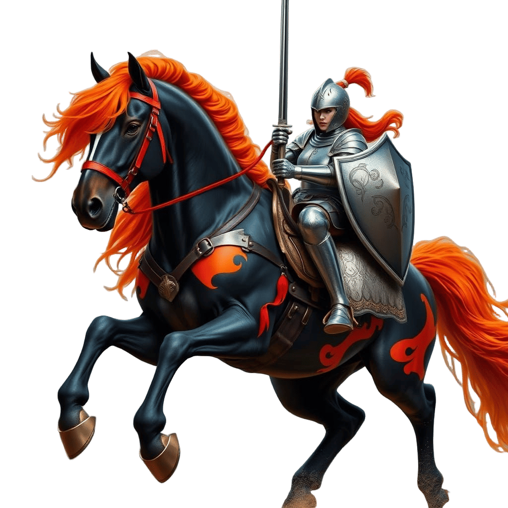 Friesian Horse and Knight in Hyperreal Style
