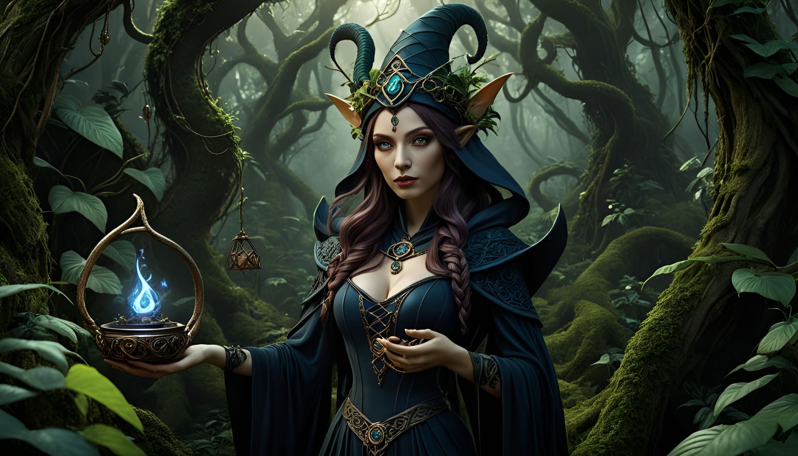 Enchanting Sorcerer in Goblincore Celtic Forest
