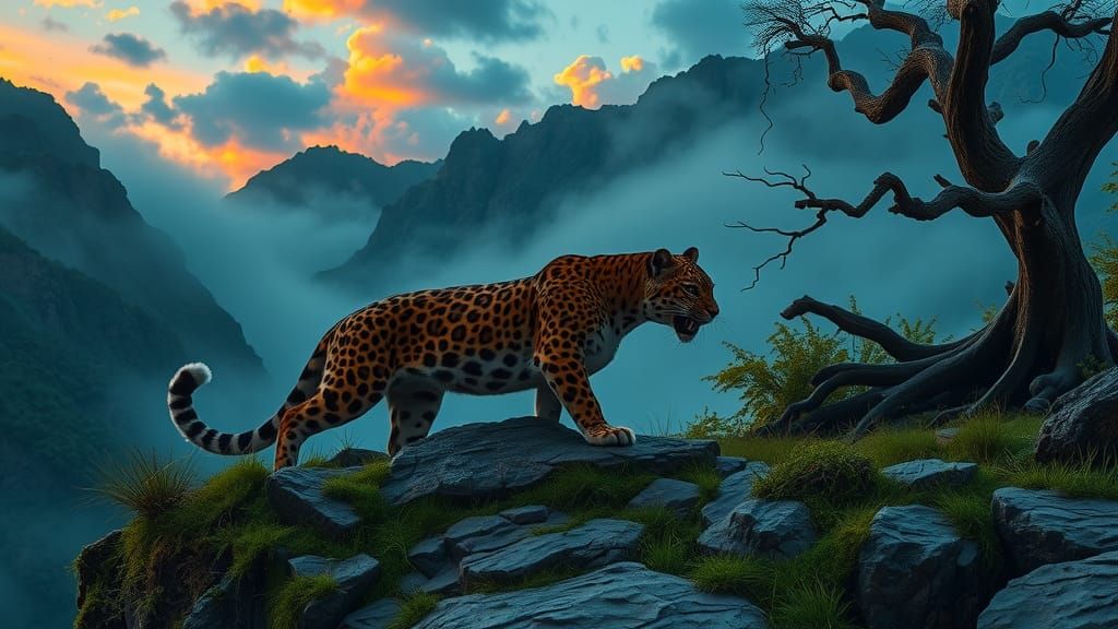 Amur Leopard in Misty Mountains, Concept Art