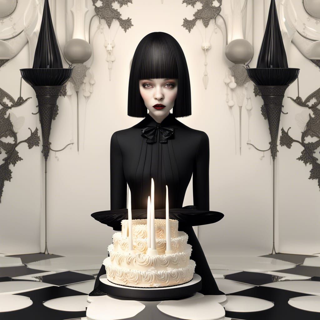 Gothic Woman with Cake: 3D Rendered Art