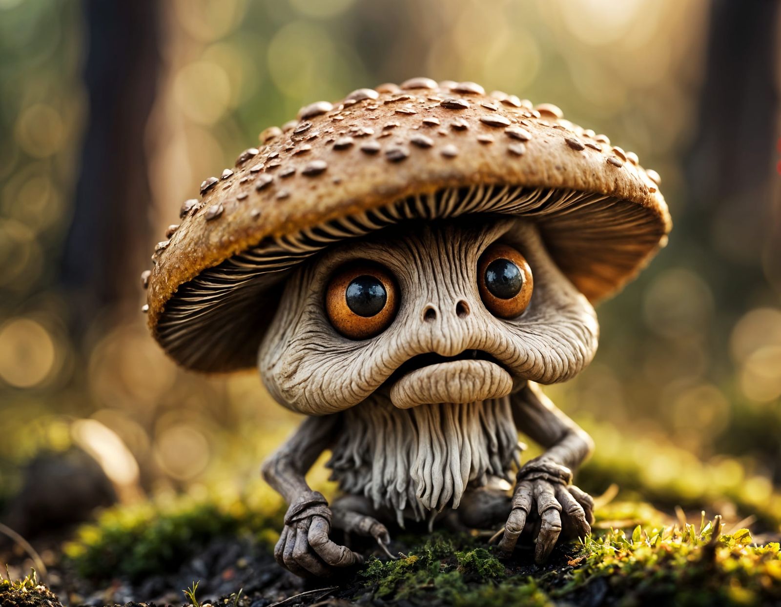 Anthropomorphic Mushroom Portrait in Tilt-Shift Style