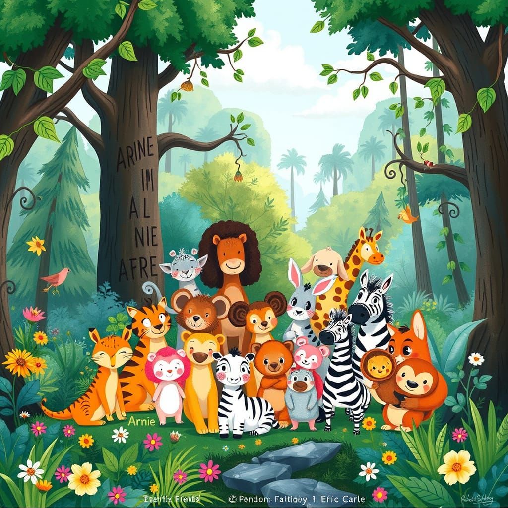 Whimsical Alphabet Friends Gather in Vibrant Forest