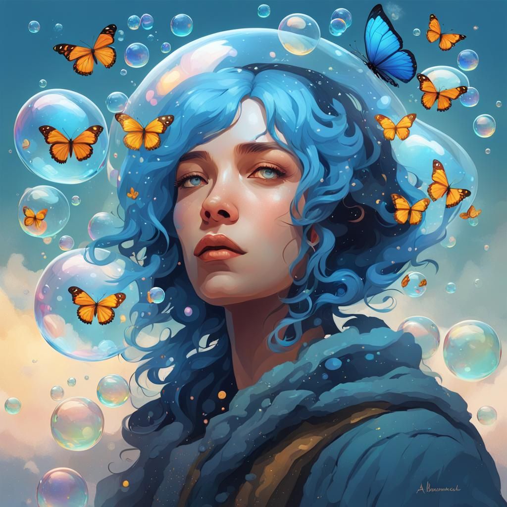 Blue-Haired Dreamer's Imagination: A Digital Portrait