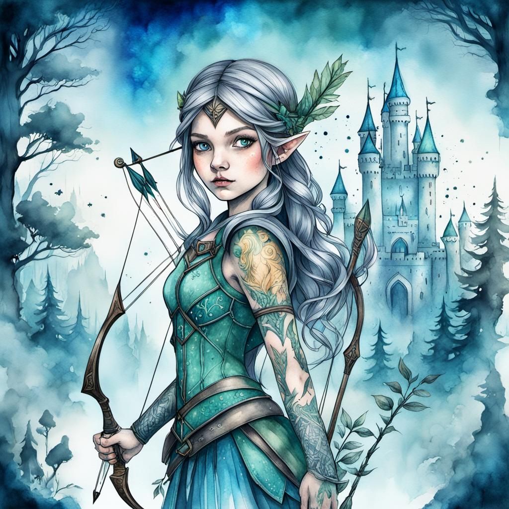 Enchanted Elf Archer in Forest Double Exposure