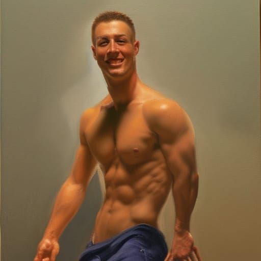 Shirtless Man Dancing as Oil Painting