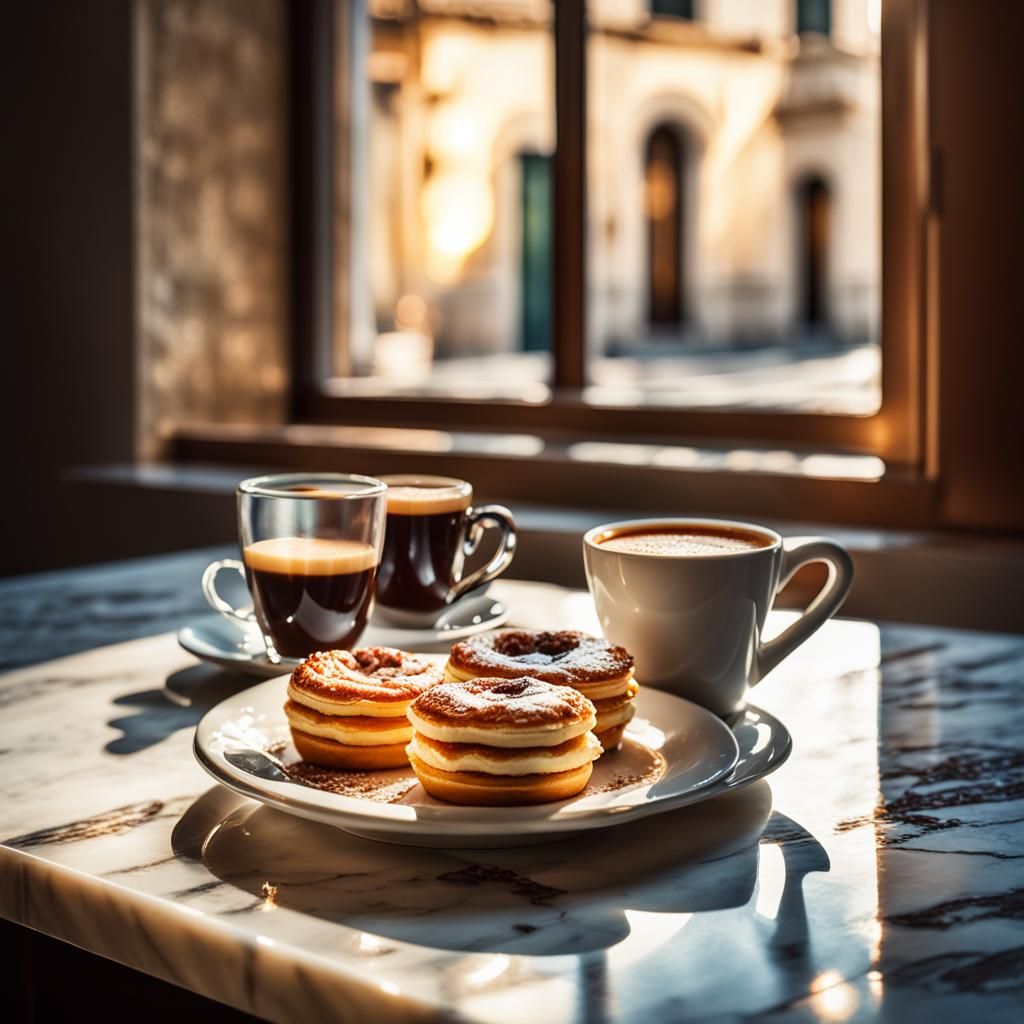 Italian Breakfast Still Life in Warm Morning Light