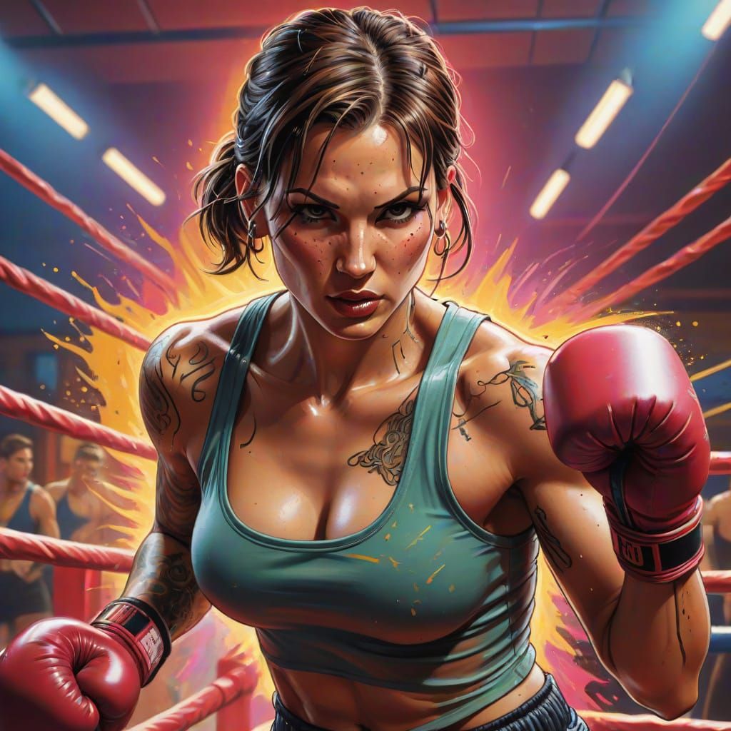 Boxing Laura Croft in Ed Hardy Tattoo Style